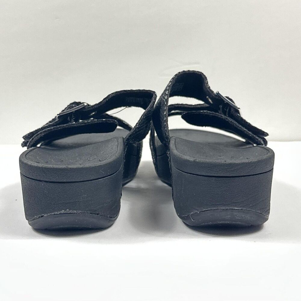 Vionic Rio Sandals Womens 6 Black Wedge Slide Comfort Orthotic Snake Embossed - Picture 6 of 10